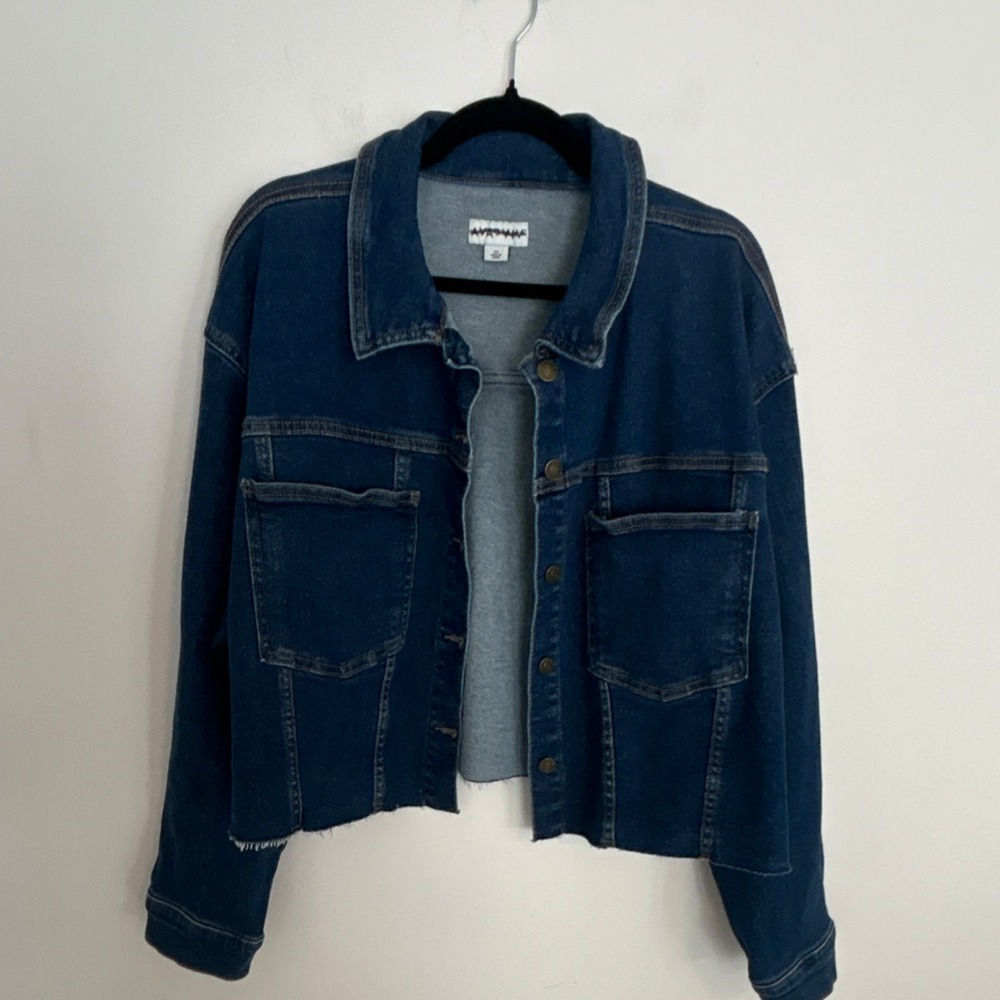Ava & Viv Women's Blue Cropped Denim Jacket Long Sleeve‎ Plus Size 2X Short